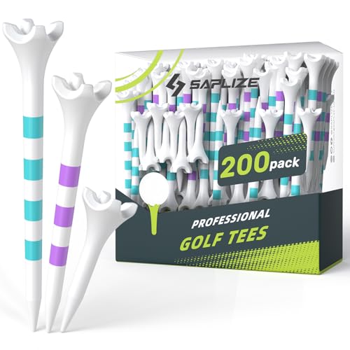 SAPLIZE Upgraded 4-Prong Golf Tees Plastic, 50/100/120/200 Pack (1-1/2", 2-3/4'', 3-1/4"), Engineered to Reduce Friction & Side Spin, Unique Golf Gifts for Golfers - color: Green (100pcs, 3-1/4'') & Purple (50pcs, 2-3/4'') & White (50pcs, 1-1/2'')
