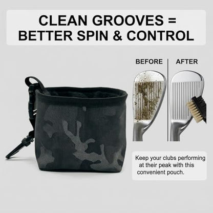 Golf Club & Ball Cleaner Bag, Portable Golf Club Cleaning Pouch with Waterproof Liner & Clip, Reusable Golf Cleaning Accessory for Golf Bags