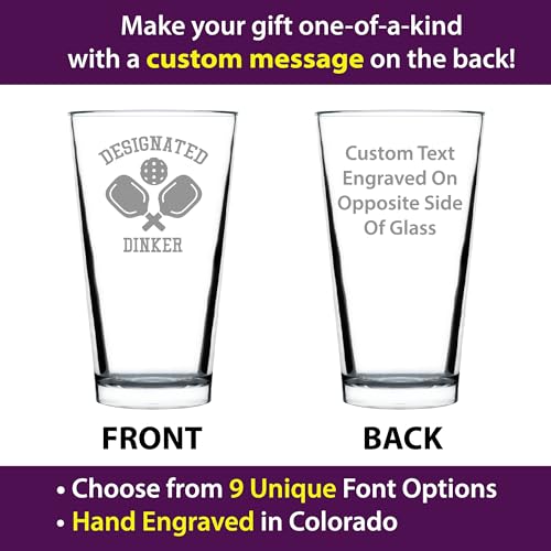 Custom Designated Dinker - Pint Glass for Beer - Funny Pickleball Themed Decor and Gifts - 16 oz Glasses - style: Custom