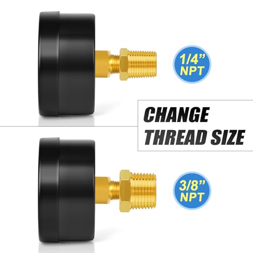 0-60Psi 2" DIAL FACE 1/8" NPT Well Pump Pressure Gauge, with 1/4" NPT and 3/8" NPT Hex Bushing, 3-2-3% Accuracy, Center Back Mount - size: 0-60Psi, style: 1/8"NPT Back Mount