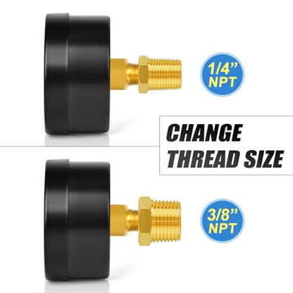 0-60Psi 2" DIAL FACE 1/8" NPT Well Pump Pressure Gauge, with 1/4" NPT and 3/8" NPT Hex Bushing, 3-2-3% Accuracy, Center Back Mount - size: 0-60Psi, style: 1/8"NPT Back Mount