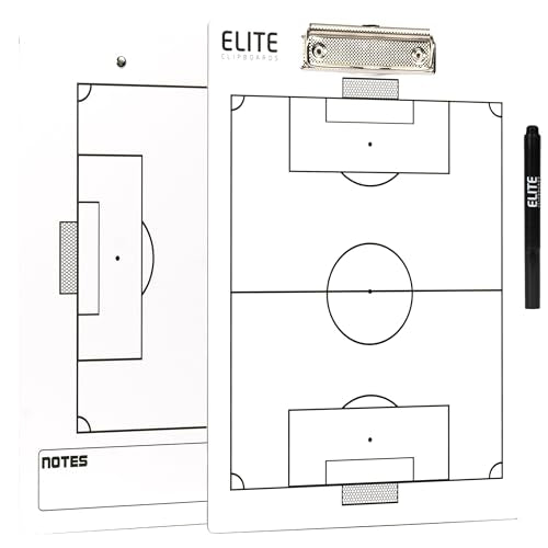 Soccer White Dry Erase Coaches Clipboard | Double-Side Soccer Coaching Whiteboard with Marker