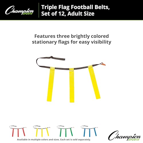Champion Sports Quick Release Flag Football Set – Durable Belt, 3 Detachable Flags & Adjustable Fit (25”-50”) - color: Yellow Flags, size: Small (25"-31")
