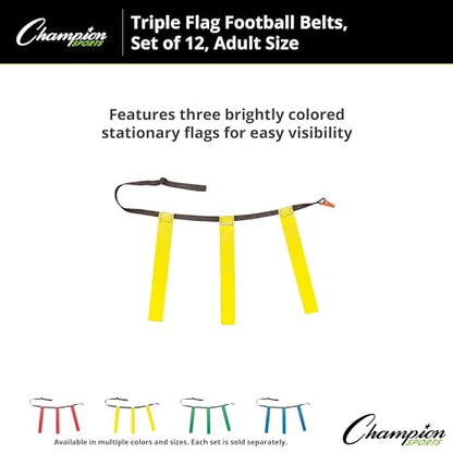 Champion Sports Quick Release Flag Football Set – Durable Belt, 3 Detachable Flags & Adjustable Fit (25”-50”) - color: Yellow Flags, size: Small (25"-31")