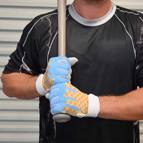 JenPen 1 Pair Youth Ice Cream Drip Batting Gloves 6 Inch Baseball Batting Gloves Long Cuff Leather Ice Cream Drip Pattern Mitt Grip Finger for Softball Teeball Baseball Kids Youth Boys - color: Blue, size: L Size