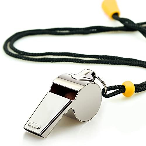 Stainless Steel Sports Whistles with Lanyard, Loud Crisp Sound Whistles Bulk Great for Coaches, Referees, and Officials - color: Silver B