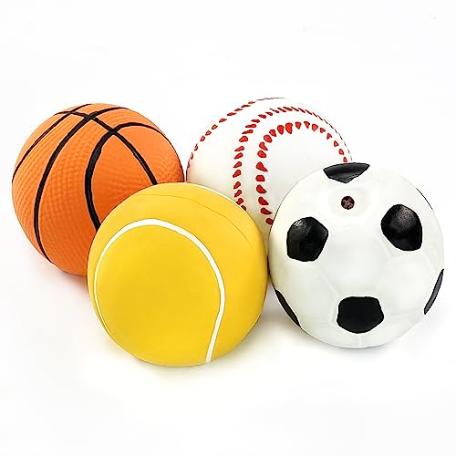CHIWAVA 4 Pack 2.4" Squeak Latex Puppy Dog Toy Ball Sports Balls Sets Fetch Interactive Toy for Small Dogs - size: 2.4" Small Dogs 4 Pack