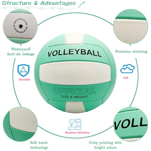 Volleyball Official Size 5 Volleyball for Indoor Outdoor, Soft Touch Volleyballs for Adults Beach Play Pool Game Gym Training Play, Durable Design, with Ball Pump