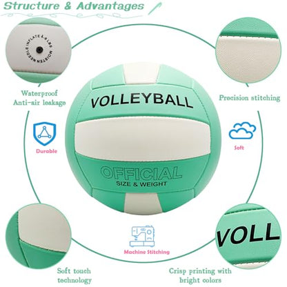 Volleyball Official Size 5 Volleyball for Indoor Outdoor, Soft Touch Volleyballs for Adults Beach Play Pool Game Gym Training Play, Durable Design, with Ball Pump