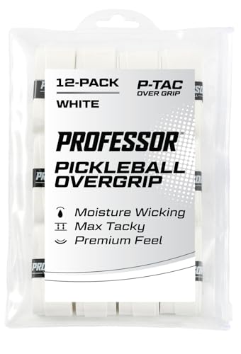 Professor P-Tac Pickleball Paddle Overgrip – Max Tacky, Moisture-Wicking Grip Tape for Pickleball Paddles in 6 & 12 Packs, Anti-Slip & Durable Overgrip for Control & Enhanced Performance - color: White - 12-Pack