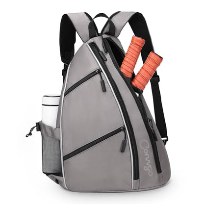 Pickleball Bag for Women and Men, Adjustable Pickle Ball Backpack, 2 in 1 Sports Sling Bag for Pickleball Paddles - color: Grey
