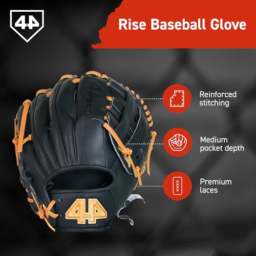 44 PRO BB Stock Rise Baseball Glove for Youth & Little Leagues, Age 8-12, Infield & Outfield, 11.5", H-Web, Easy Break-in, Narrow Fit & Lightweight Design