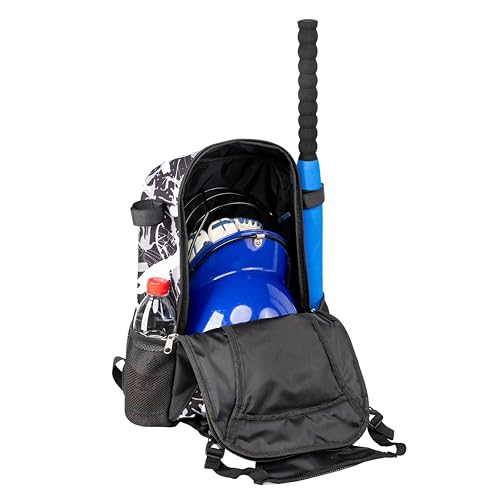 Youth Baseball Bat Bag Backpack, T-Ball & Softball Equipment Gear for Youth with Fence Hook, Lightweight Baseball Bat Backpack, Large Main Compartment for Helmet - color: Black