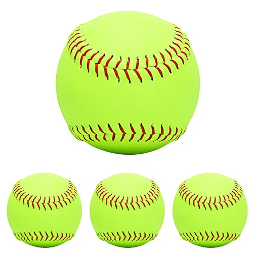 GKK Softballs 4 Pack Sports Practice Softballs 12 Inch Slow Pitch Official Size and Weight Softball Autograph Softball Training Ball for Games, Soft Toss, Batting, Fielding, Hitting, Pitching
