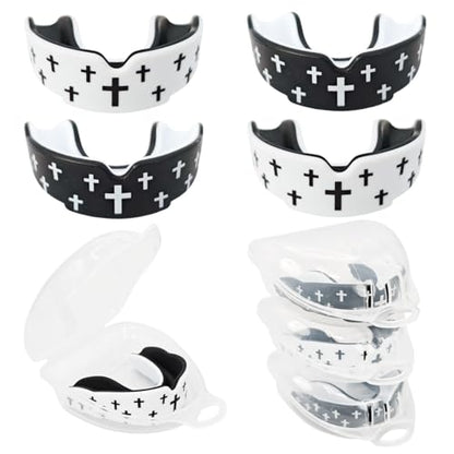 Piemow 4 Pcs Mouth Guard - Faith Cross Mouthguard with Case, Religious Adult Mouth Guards Braces for Football Boxing Basketball Lacrosse Hockey and All Contact Sports - color: Cross