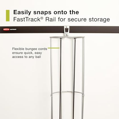 Rubbermaid Garage FastTrack Vertical Ball Rack Satin Nickel Wall Mounted Storage System Holds up to 50 pounds for Home/Garage Silver