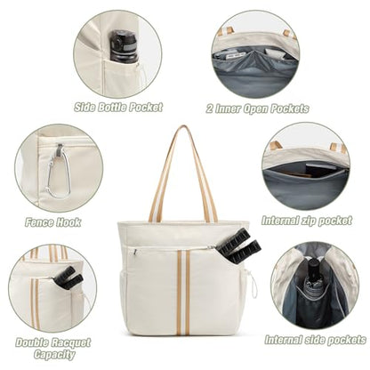 G4Free Pickleball Bag, Pickleball Tote Bag for Women Men, External Ball Bag with Shoe Compartment & Paddle Cover Pocket - color: Beige&yellow