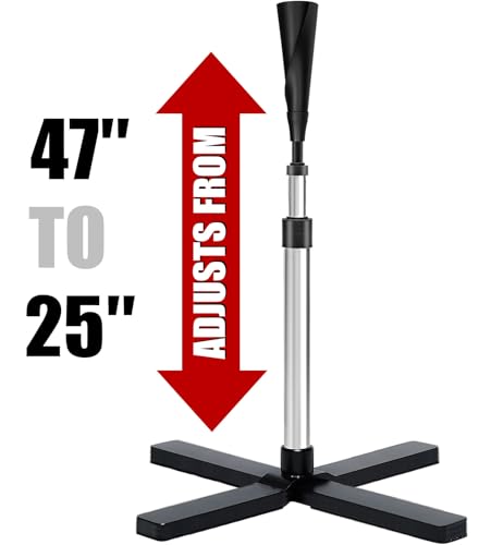 TARUMG Portable Batting Tee for Baseball/Softball, Height Adjustment from 25-47 inches, Heavy Duty Baseball Tee with Detachable Rubber Top, Easy Assembly Hitting Tee for Kids/Youth/Adults - style: Plus Set&Silver 25‘’-47‘’