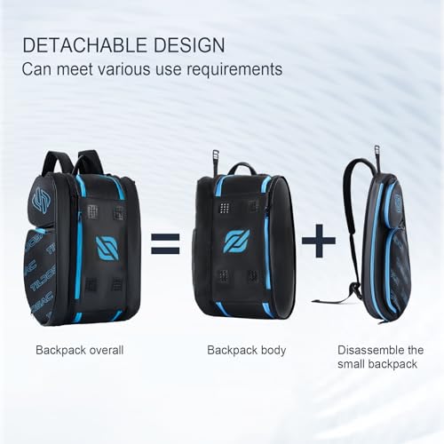 TILDOSAC 2-in-1 Detachable Pickleball & Padel Bag for Men Women | Thermal Foil Insulated Racket Compartment | Outdoor & Gym - color: Black Blue
