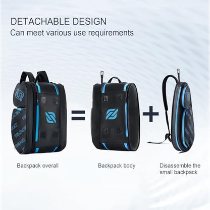 TILDOSAC 2-in-1 Detachable Pickleball & Padel Bag for Men Women | Thermal Foil Insulated Racket Compartment | Outdoor & Gym - color: Black Blue