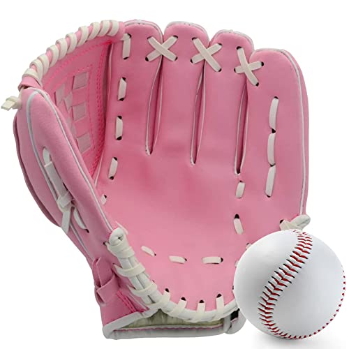 Baseball Glove,Baseball Softball Mitt with Ball for Kids Youth Adults Training and Beginner,Right Hand Throw,Left Hand Glove - color: Pink, size: 12.5"