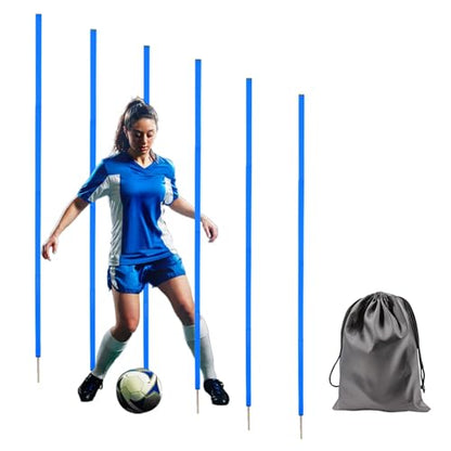 6 Pcs 5FT Adjustable Agility Training Poles for Soccer,Basketball,Football,Dog,Horse Training-Speed and Agility Training Equipment Sports Training Sticks with Stainless Steel Ground Nails - color: Blue