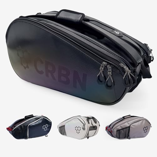 CRBN Pickleball - Pro Team Tour Pickleball Paddle Bag with Built-In Zip-Off Sling Bag - Padded Side Pockets for 6 Paddles, Shoes & More - color: Black/Pearl