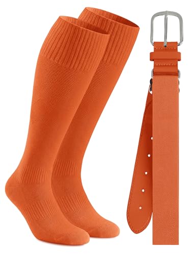 Cooraby Baseball Socks and Belt Combo Youth Boys Adjustable Softball Football Socks and Elastic Baseball Belts for Boys Girls - color: Orange, size: 8-12 Years