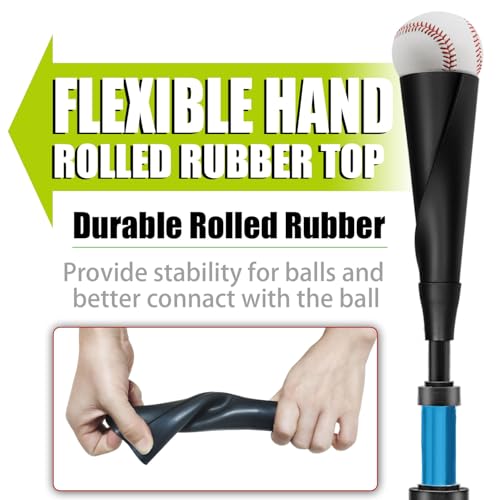 TARUMG Portable Batting Tee for Baseball/Softball, Height Adjustment from 25-47 inches, Heavy Duty Baseball Tee with Detachable Rubber Top, Easy Assembly Hitting Tee for Kids/Youth/Adults - style: Plus&Blue 25“- 47”