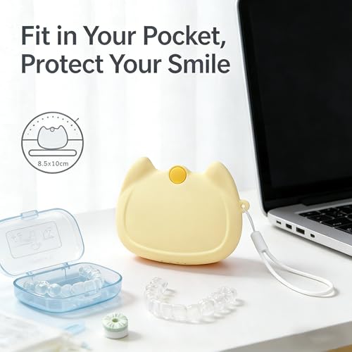Silicone Retainer Case with Lanyard, WINDSIUUU Portable Cute Travel Retainer Holder Braces Aligner Case with Vent Holes Aligner Retainer Cases for Girls Women Kids Travel Denture Night Guard Container - color: Yellow