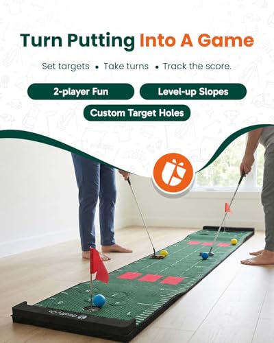 Golf Putting Mat Set for Indoor Practice, Putting Green Indoor with 2 Putters, 4 Balls, Flags, Scoreboard, Slope Wedges & Carry Bag, Golf Training Aid for Home | Office | Backyard