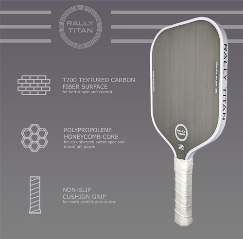 16 MM Titan Pro Control Pickleball Paddle | USAPA Approved | T700 Textured Carbon Fiber Friction Surface | Polypropylene Honeycomb Core | Rally Titan Pickleball Paddles | Single Paddle with Cover