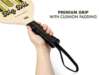 Big Dill Pickleball Paddle Set of 4 Wooden Rackets and Pickle Balls – Beginner Pickleball Kit with Balls & Carry Bag for Family, Group Play & Outdoor Games