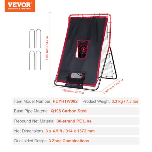 VEVOR Baseball and Softball Rebounder Net, PitchBack Baseball Pitching Net, Volleyball Pitch Return Trainer Rebound Net with Pitching Target, All Angle Fielding Rebound Net for Grounders Pop Flies - style: 3X4.5FT(upgraded 2IN1)