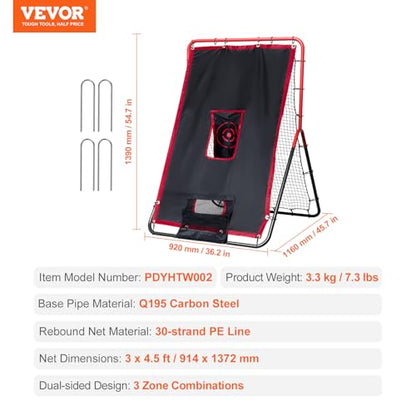 VEVOR Baseball and Softball Rebounder Net, PitchBack Baseball Pitching Net, Volleyball Pitch Return Trainer Rebound Net with Pitching Target, All Angle Fielding Rebound Net for Grounders Pop Flies - style: 3X4.5FT(upgraded 2IN1)