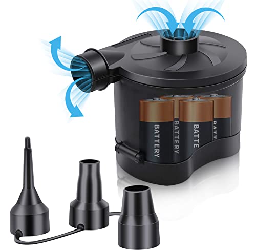 Electric Air Pump for Inflatables, Battery Powered Wireless Air Pump for Mattress with 3 Nozzles, Quick-Fill Blower Inflator/Deflator for Outdoor Camping, Air Mattress, Inflatable Couch, Pool Toy