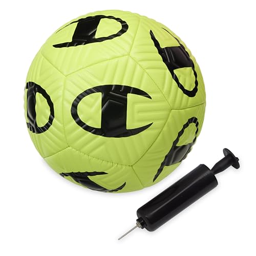 Champion Playmaker Logo Deflated Soccer Ball with Pump, Size 5 Soccer Ball, Durable Panels for Kids, Youth & Adults, Indoor/Outdoor Training Ball with Inflation Hand Pump - color: EVENING PRIMROSE/BLACK, size: 3