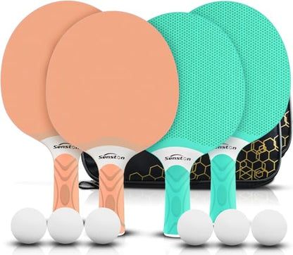 Senston Table Tennis Rackets Set,Professional Ping Pong Paddle Set for 4 Players, Composite Rubber Table Tennis Paddles, Indoor or Outdoor Games.