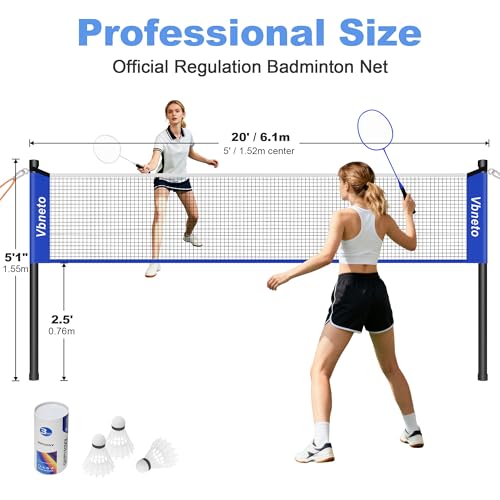 Badminton Set, Portable Outdoor Anti-Sag System – Official 20ft x 5ft Easy Setup Durable Net with 4 Rackets, 3 Shuttlecocks & Carry Bag for Backyard, Lawn or Beach Fun