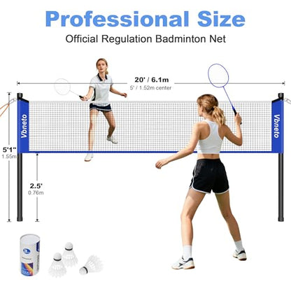 Badminton Set, Portable Outdoor Anti-Sag System – Official 20ft x 5ft Easy Setup Durable Net with 4 Rackets, 3 Shuttlecocks & Carry Bag for Backyard, Lawn or Beach Fun