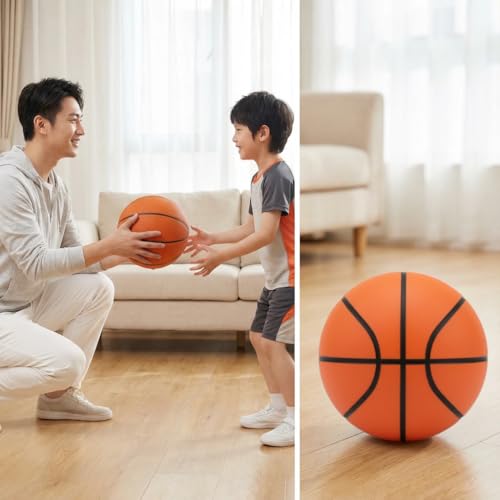 Silent Basketball Size 6 28.5" Airless Indoor Basketball for Training, Perfect for Home Use, Apartment, Gym - Real Feel & Weight 20.5-21oz, 80% Quieter, Girls' Basketball Gifts Brown