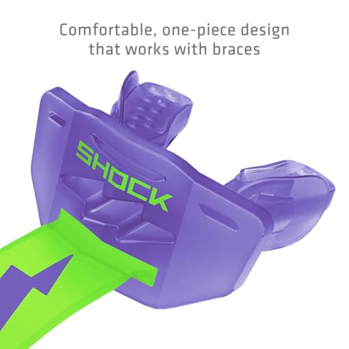 Shock Doctor Bolt Lipguard, Adult Mouth Guard Football with Strap. Mouthguard One Size Fits All - color: Trans Purple/Shock Green
