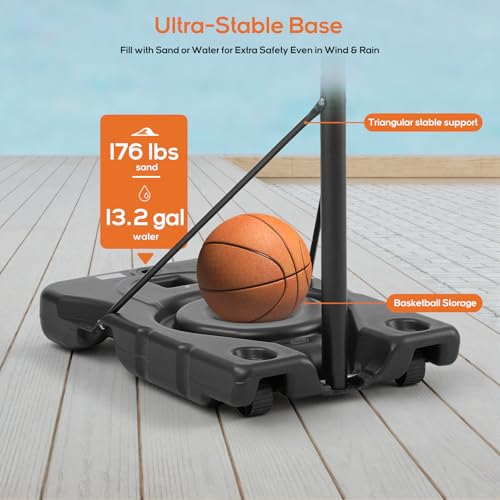 Portable Basketball Hoop Outdoor, Adjustable Basketball Hoops Goal System Shatterproof Backboard, Shock Absorbent Rim, Fillable Base for Swimming Pool/Backyard/Driveway - style: Lock Knob Adjustment