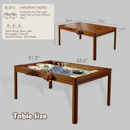 Solid Wood Board Game Table with Removable Table Top for 4–6 Players,Gaming Table and Dining Includes Play Mat and Detachable Cup Holders with 55" x 31" Play Area (Cherry) - color: Cherry