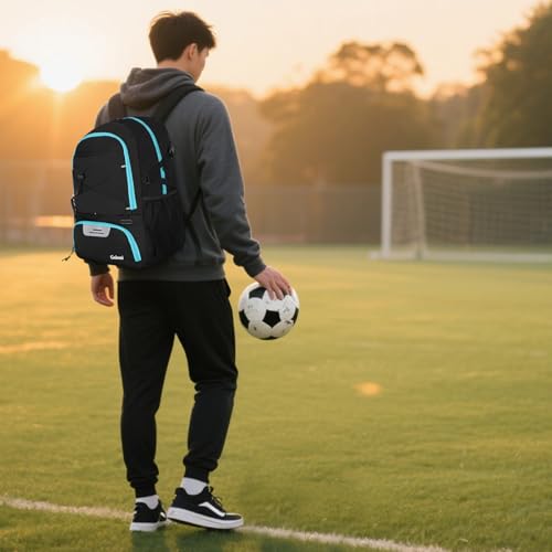 Goloni 30L Sports Backpack with Ball Compartment & Ventilated Shoe Pocket,Basketball Soccer Bag for Youth Boys Girls - color: Black Blue