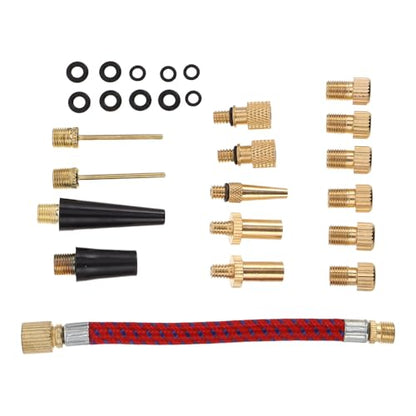 1 Set Bike Valve Adapter Set with Needles & Extension Hose, Air Pump Nozzle Kit with Replacement O-Rings for Road/Mountain Bikes, Basketball, Soccer