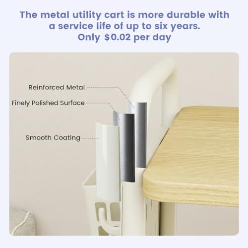 danpinera 3 Tier Rolling Cart with Wooden Table Top, White Rolling Utility Cart with DIY Pegboards & Locked Wheels, Easy Assembly for Nursery, Living Room, Studio - color: White, size: without drawer