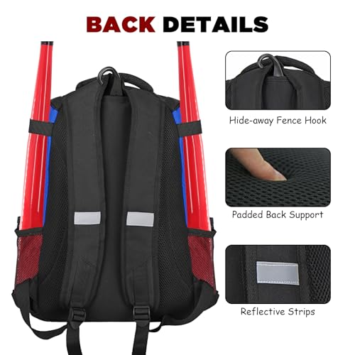 Goloni | Baseball Backpack,Baseball Bag for Adult,Softball Bat Bag with Shoes Compartment,Large Main Compartment for Helmet & accessories, Fence Hook - color: pure blue