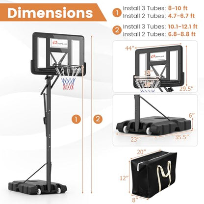 Goplus Portable Basketball Hoop Outdoor, 10FT Basketball Goal w/ 44'' Shatterproof Backboard, Easy Adjust Height, Fillable Base, Free Weight Bag for Teens Adults Driveway Backyard - style: 8-10FT, 5-Level