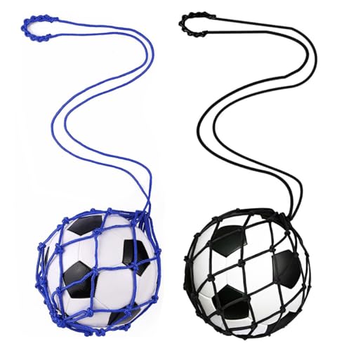 LOOEEL 2Pcs Soccer Ball Net Kicker,Football Kick Trainer,Soccer Return Trainer Net,Solo Soccer Ball Net Training Fits Ball Size 3 4 5 Bungee Trainer Juggling Net. - color: Black,Blue